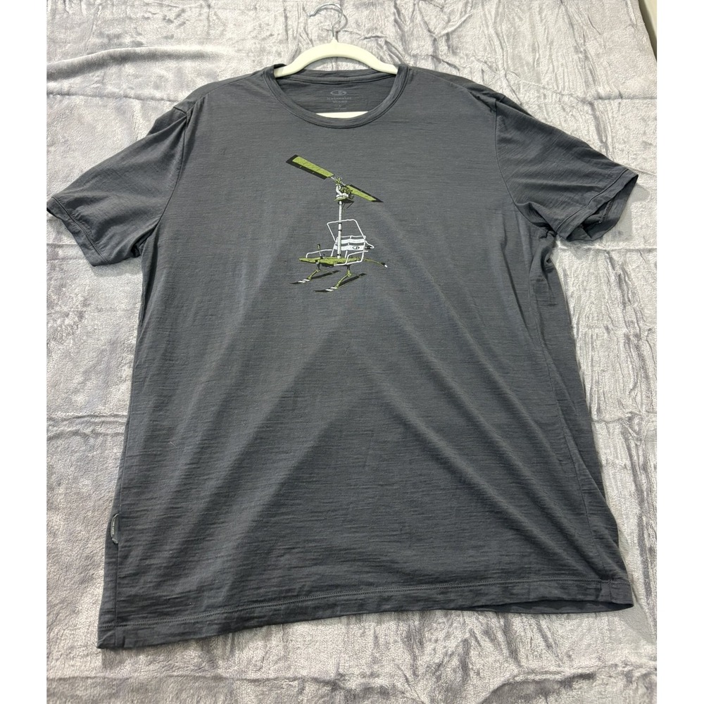 Icebreaker Merino Wool Tech Lite T-Shirt Mens Large Grey Ski Chairlift Graphic